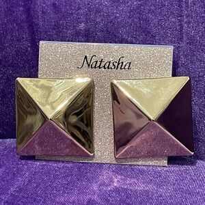 Natasha Gold Geometric Pyramid Stud + Clip Earrings